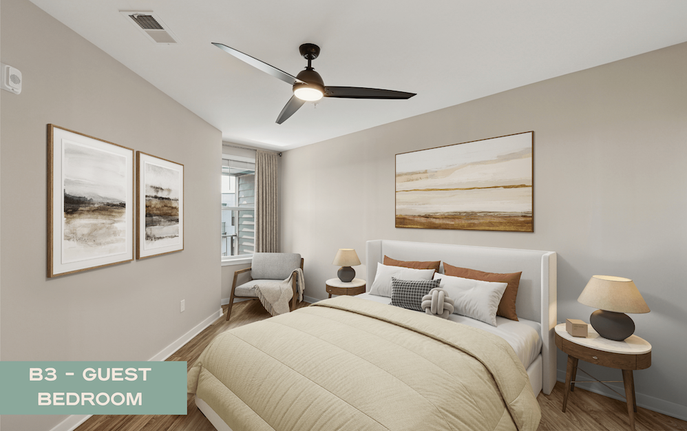 B3 - 2 bedroom floorplan layout with 2 bathrooms and 1192 square feet (Guest Bedroom)